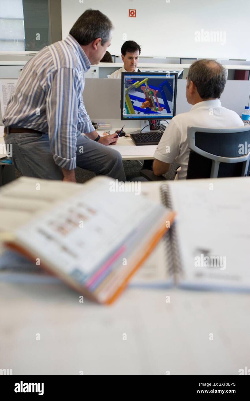 Designers working with  PCs. Cad Cam. Fatronik Foundation, Research Technology Center. Donostia-San Sebastián, Euskadi. Spain. Stock Photo