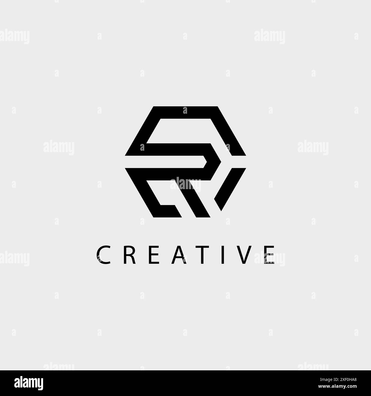 Creative letter CR RC typographic minimal hexagon shape logo design. Stock Vector