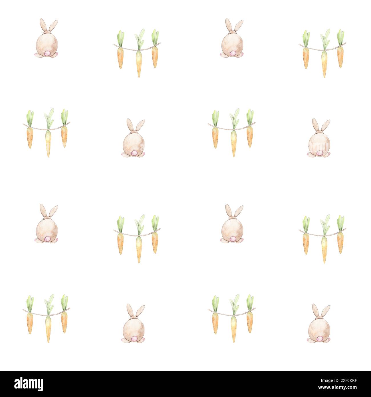 Seamless pattern with watercolor Easter bunny and carrots Stock Photo