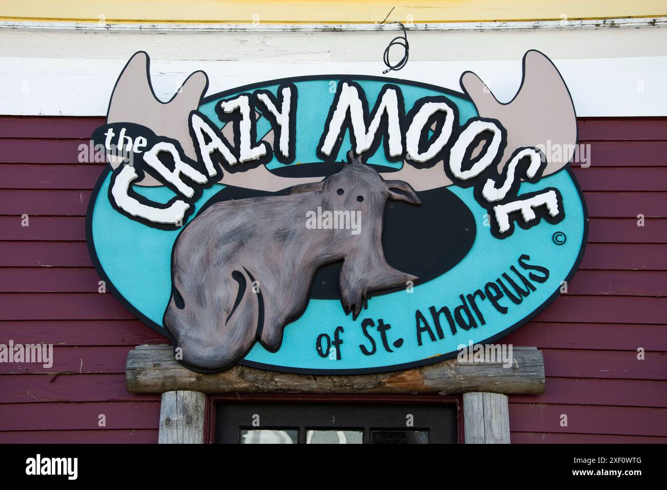 Crazy Moose clothing store sign on Water Street in downtown St. Andrews