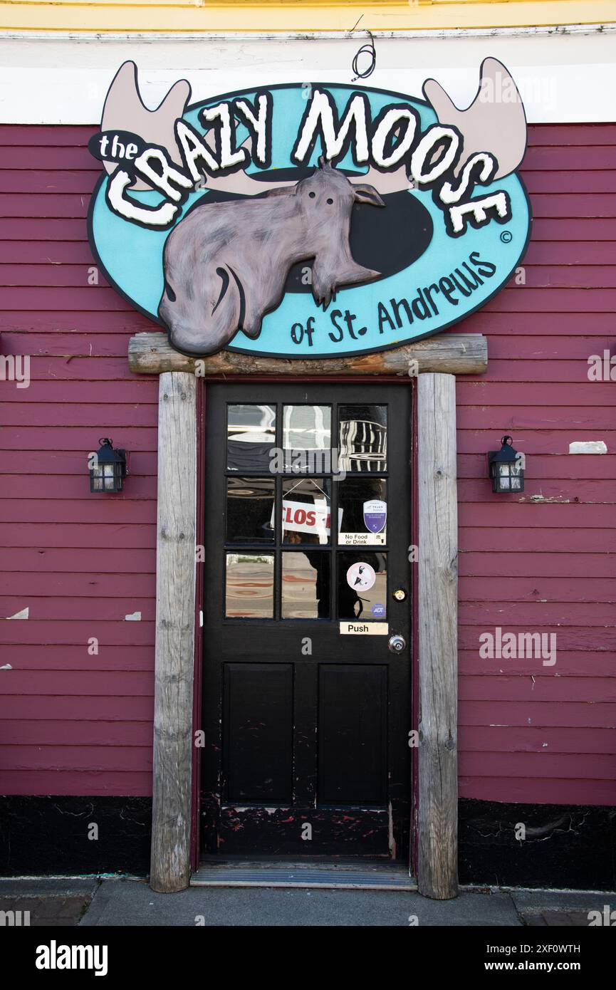 Crazy Moose clothing store sign on Water Street in downtown St. Andrews