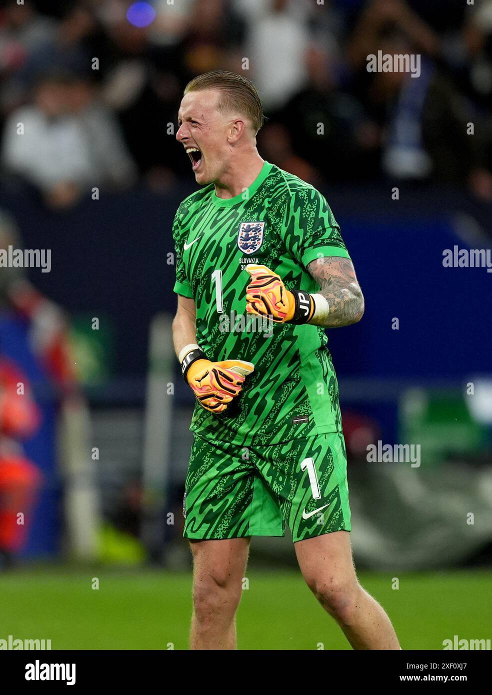 England goalkeeper Jordan Pickford celebrates after the UEFA Euro 2024