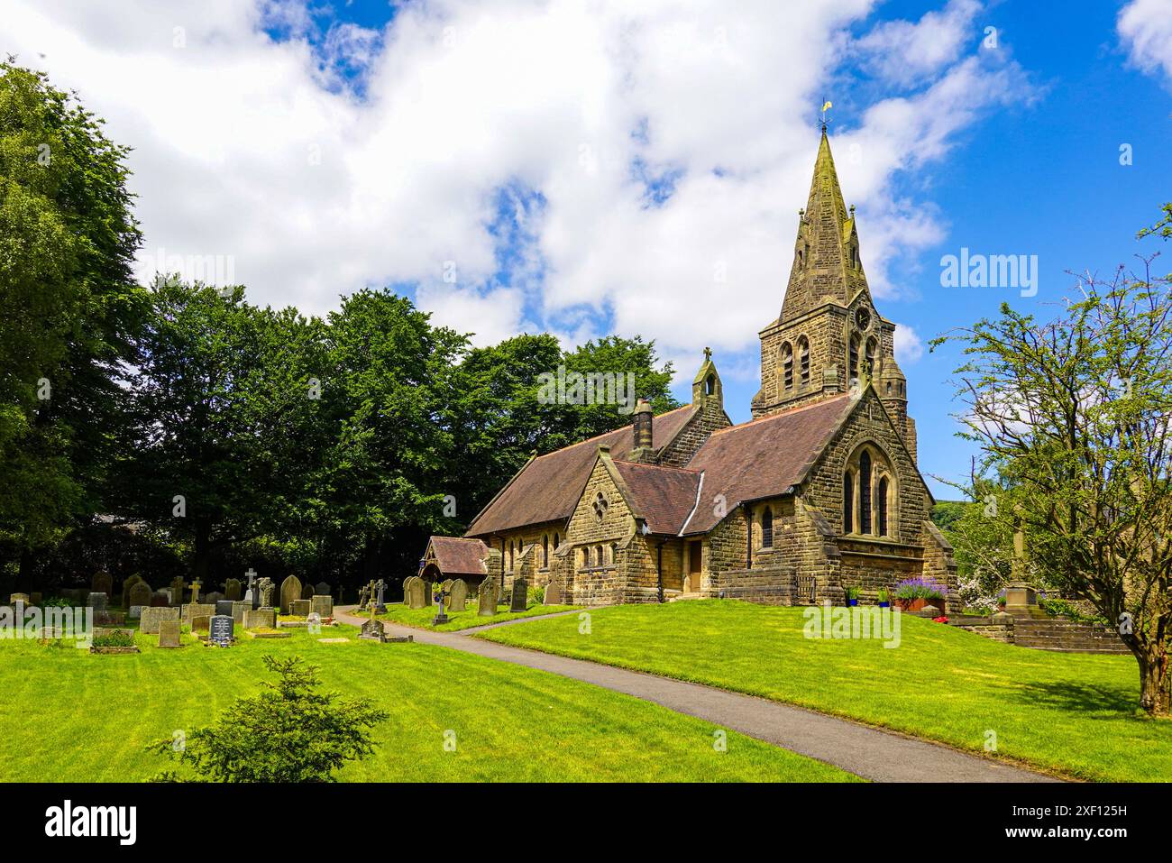 Large church in Edale village in the Edale Valley, Peak District, Peaks ...