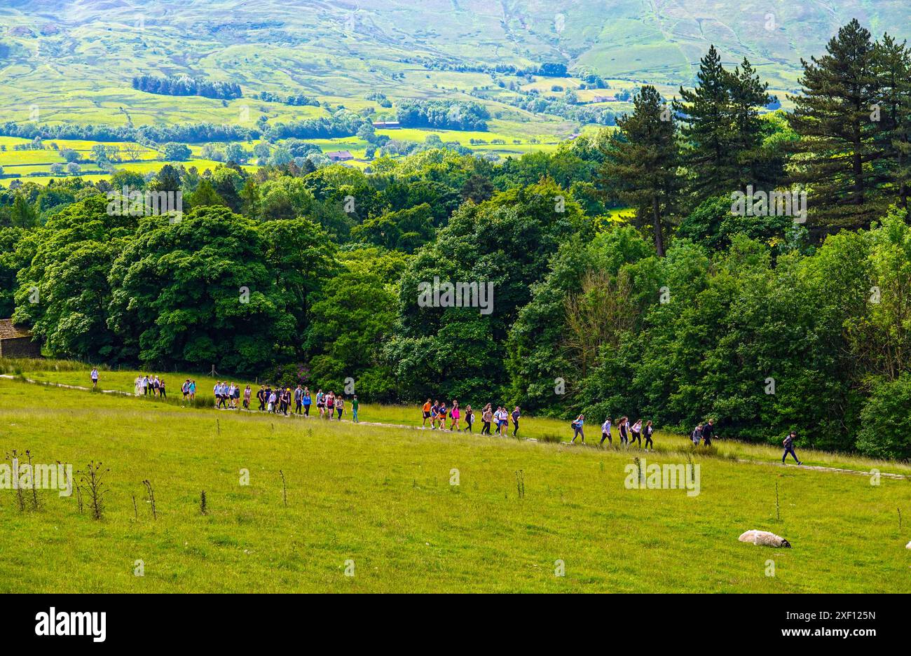 The start of the Pennine Way in Edale village in the Edale Valley, Peak District, Peaks, Derbyshire, UK Stock Photo