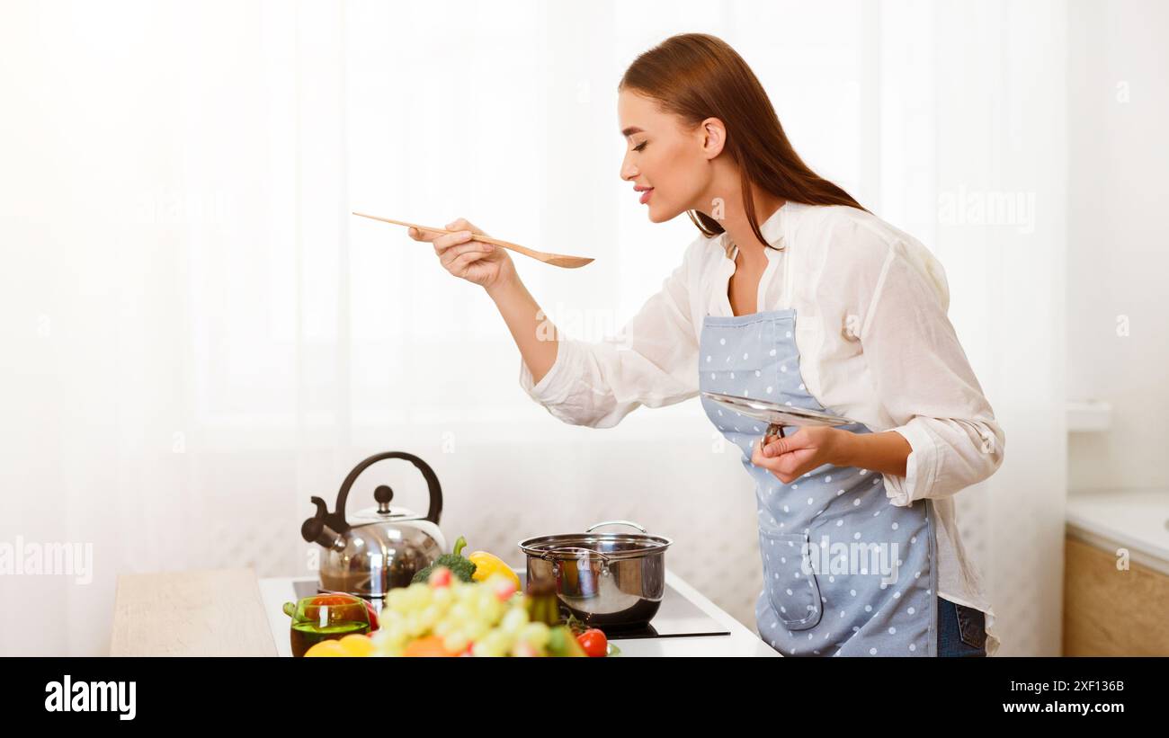 Spoon woman try pot hi-res stock photography and images - Alamy