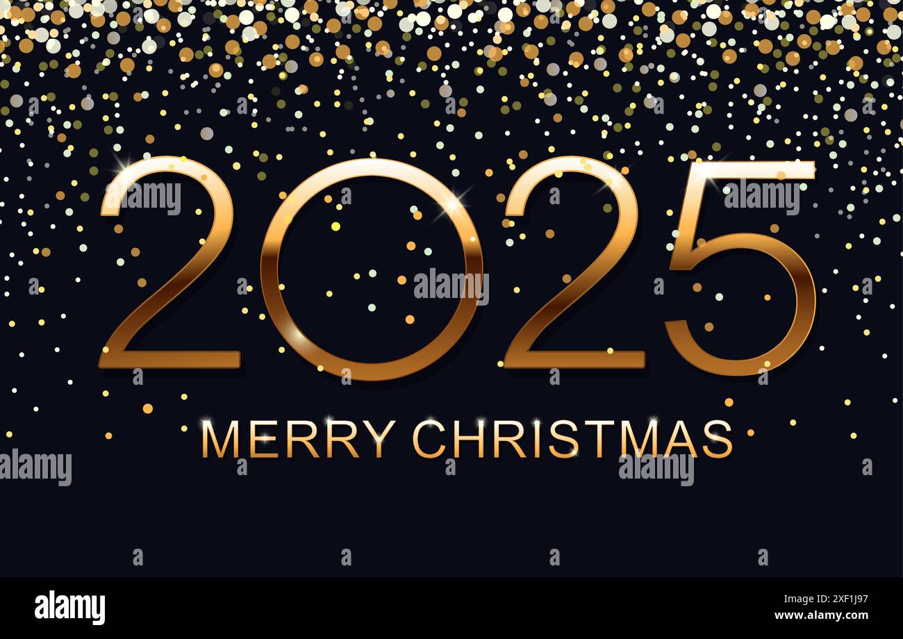 2025 Happy New Year. Merry Christmas elegant text design for greeting card. Vector illustration