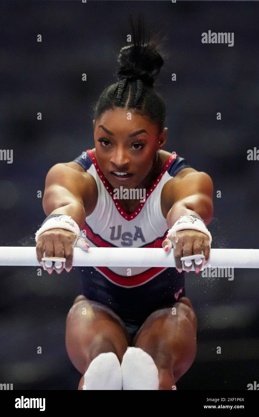 Simone Biles warms up before day two at the United States Gymnastics ...