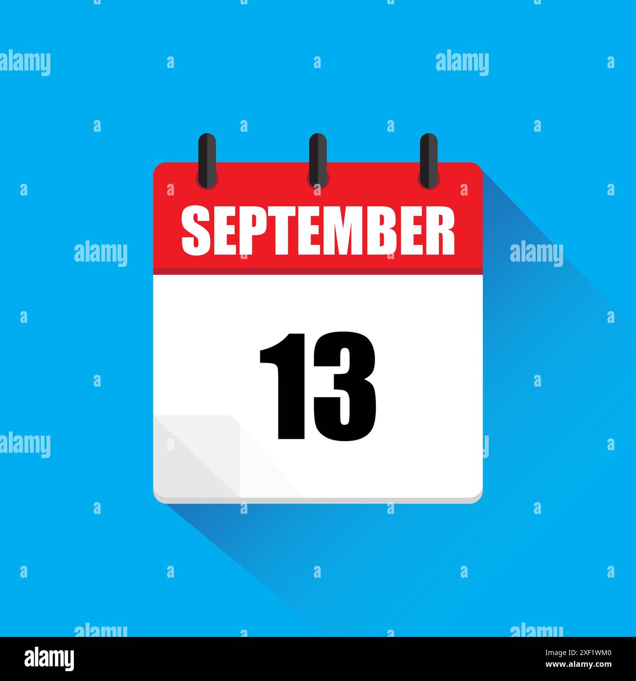 Calendar icon illustration. September thirteen. Red and white design ...