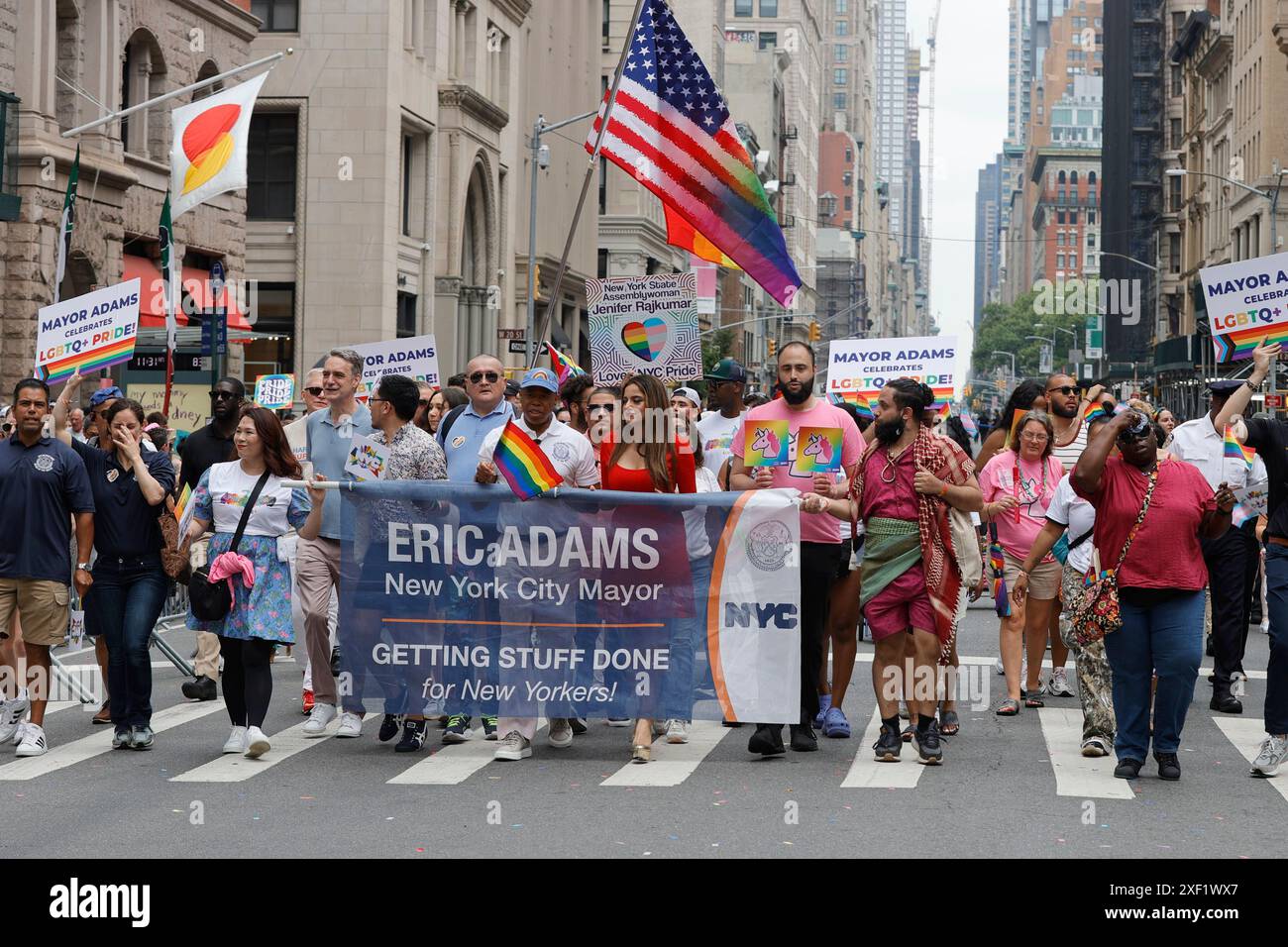 Thousands Of New York, USA, June 30, 2024 - Mayor Eric Adams and Thousands of people ...