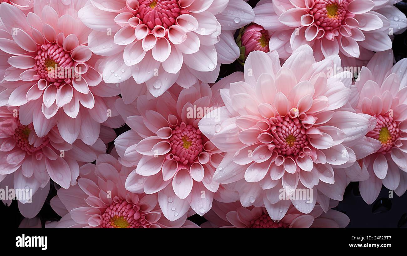 Blooming Spider Mum flowers composition. Close-up of pink dahlia