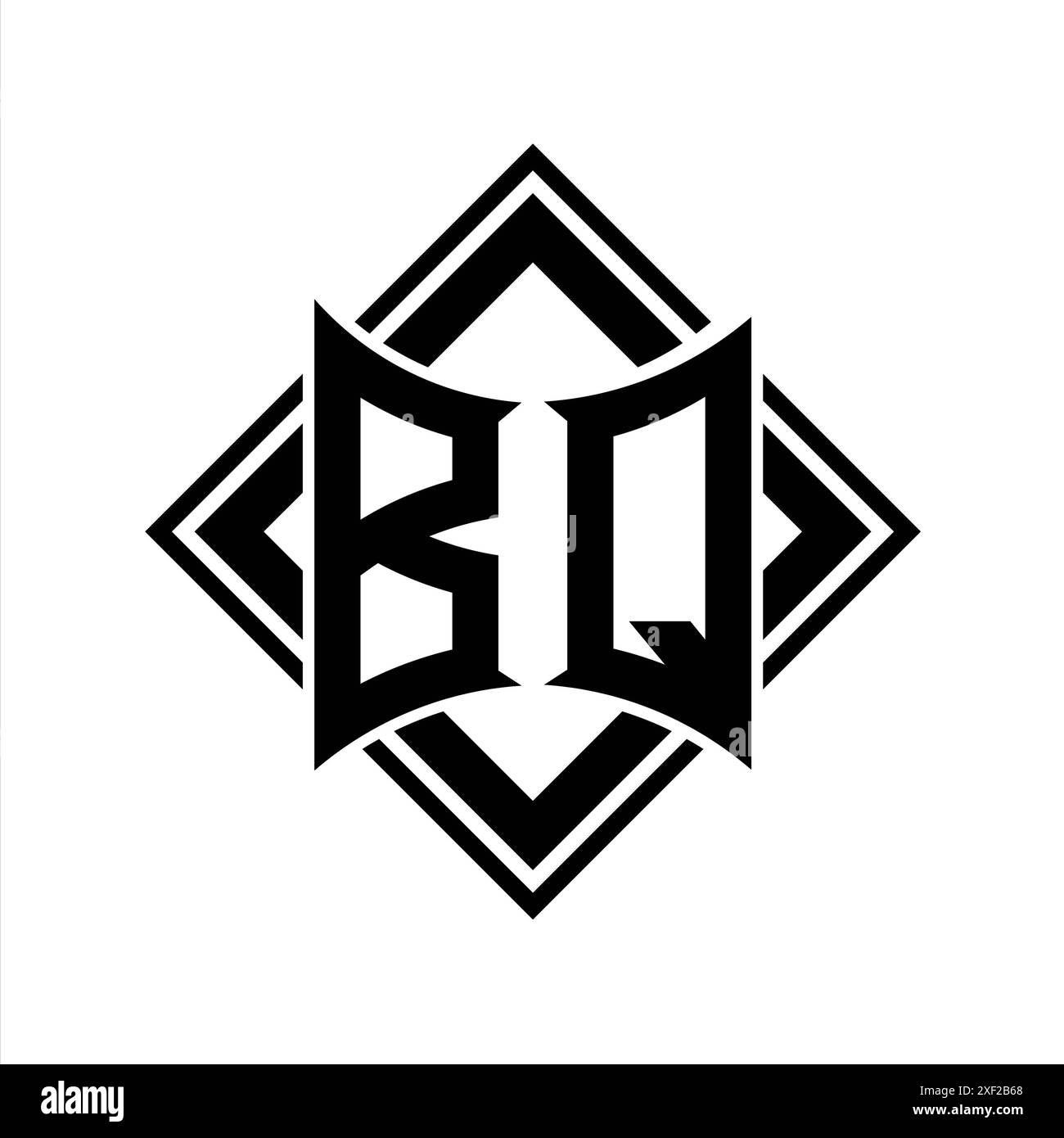 BQ Letter logo with abstract shield shape with square black outline on ...
