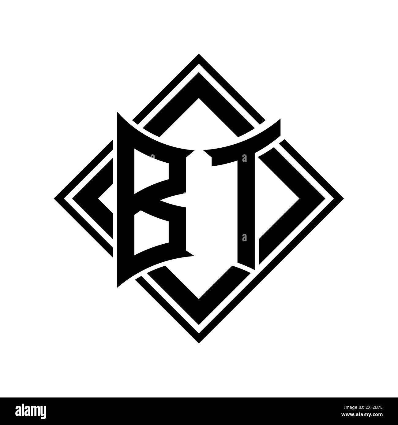 BT Letter logo with abstract shield shape with square black outline on ...