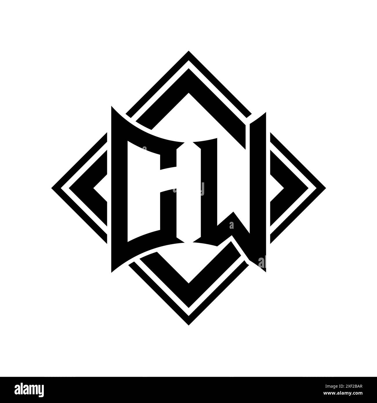 CW Letter logo with abstract shield shape with square black outline on CW Letter logo with abstract shield shape with square black outline on