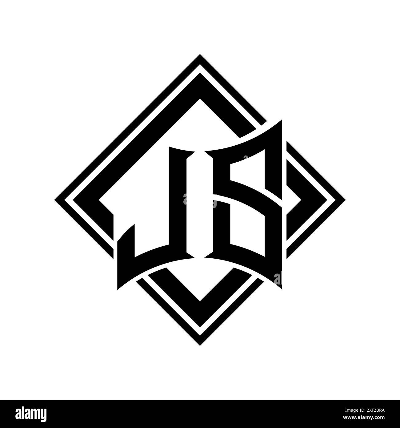 JS Letter logo with abstract shield shape with square black outline on ...