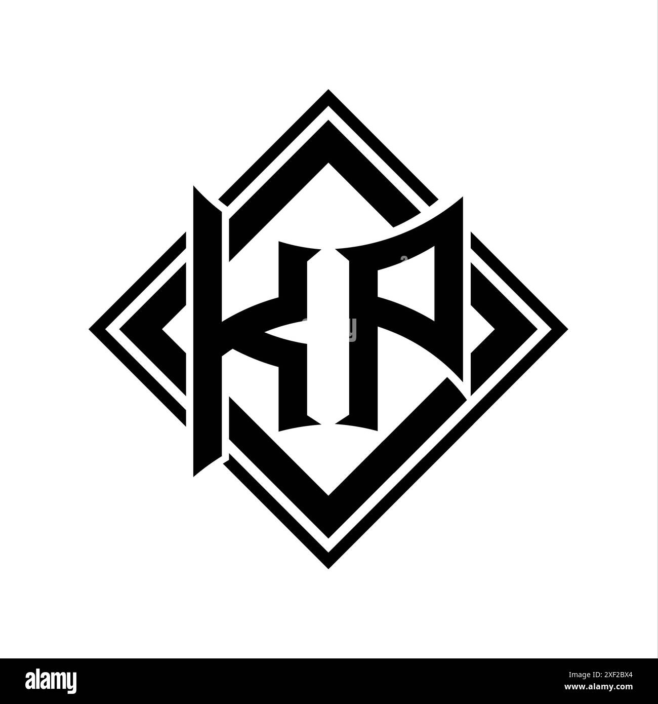 KP Letter logo with abstract shield shape with square black outline on ...