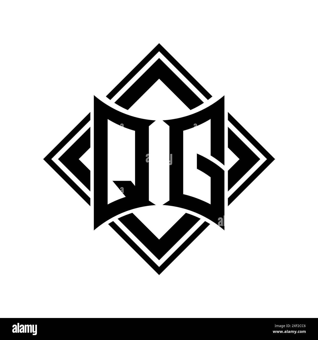 QG Letter logo with abstract shield shape with square black outline on ...