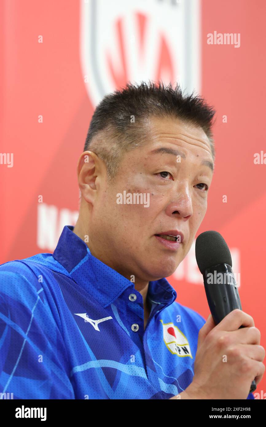 Tokyo, Japan. 1st July, 2024. Masayoshi Manabe head coach (JPN) Volleyball : Japan Volleyball Association announces the women's squad for the 2024 Paris Olympic game during a press conference in Tokyo, Japan . Credit: Yohei Osada/AFLO SPORT/Alamy Live News Stock Photo