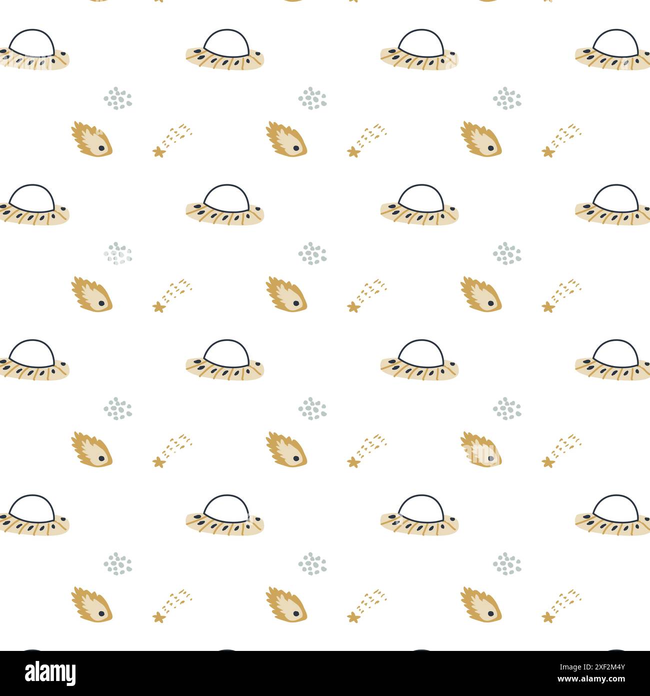 Childrens adventure pattern with cute galaxy elements. Space animal characters endless background in scandinavian style. Hand drawn childish design fo Stock Vector