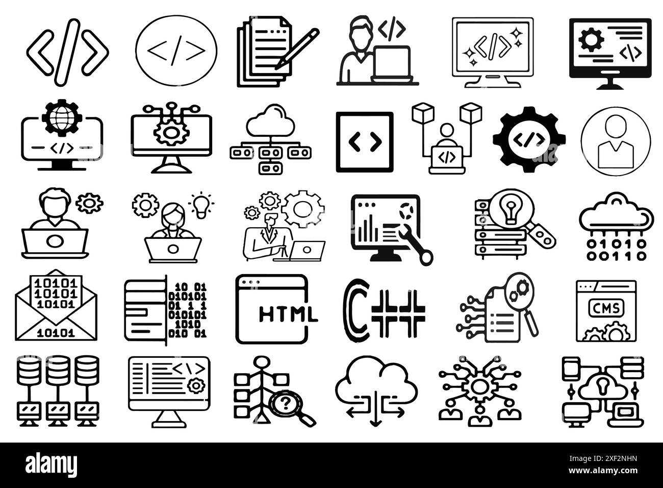 Programming coding icon collection. Software development icon collection. Stock Vector