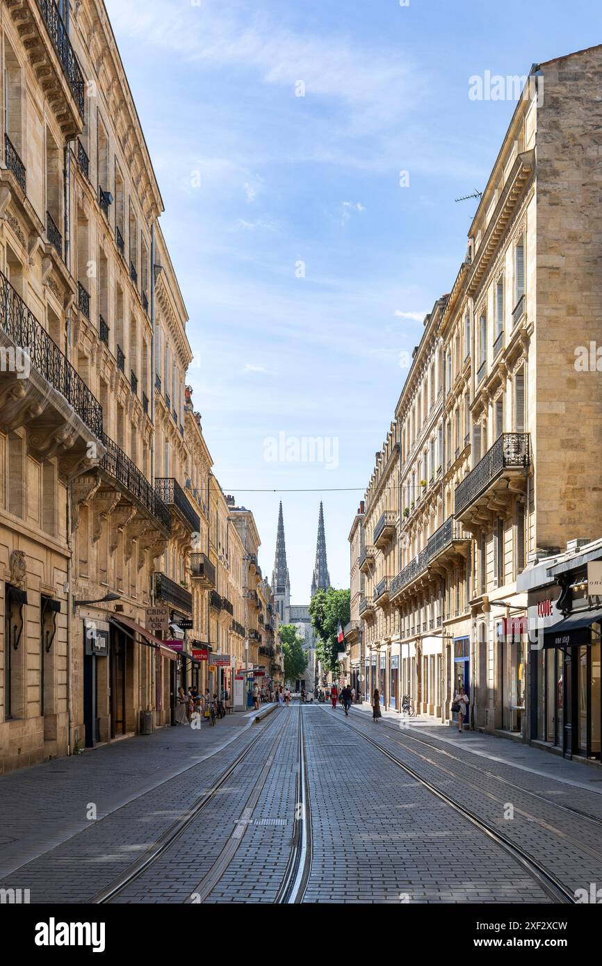 Rue Vital Carles with Cathédrale Saint-André de Bordeaux in the background. Stock Photo