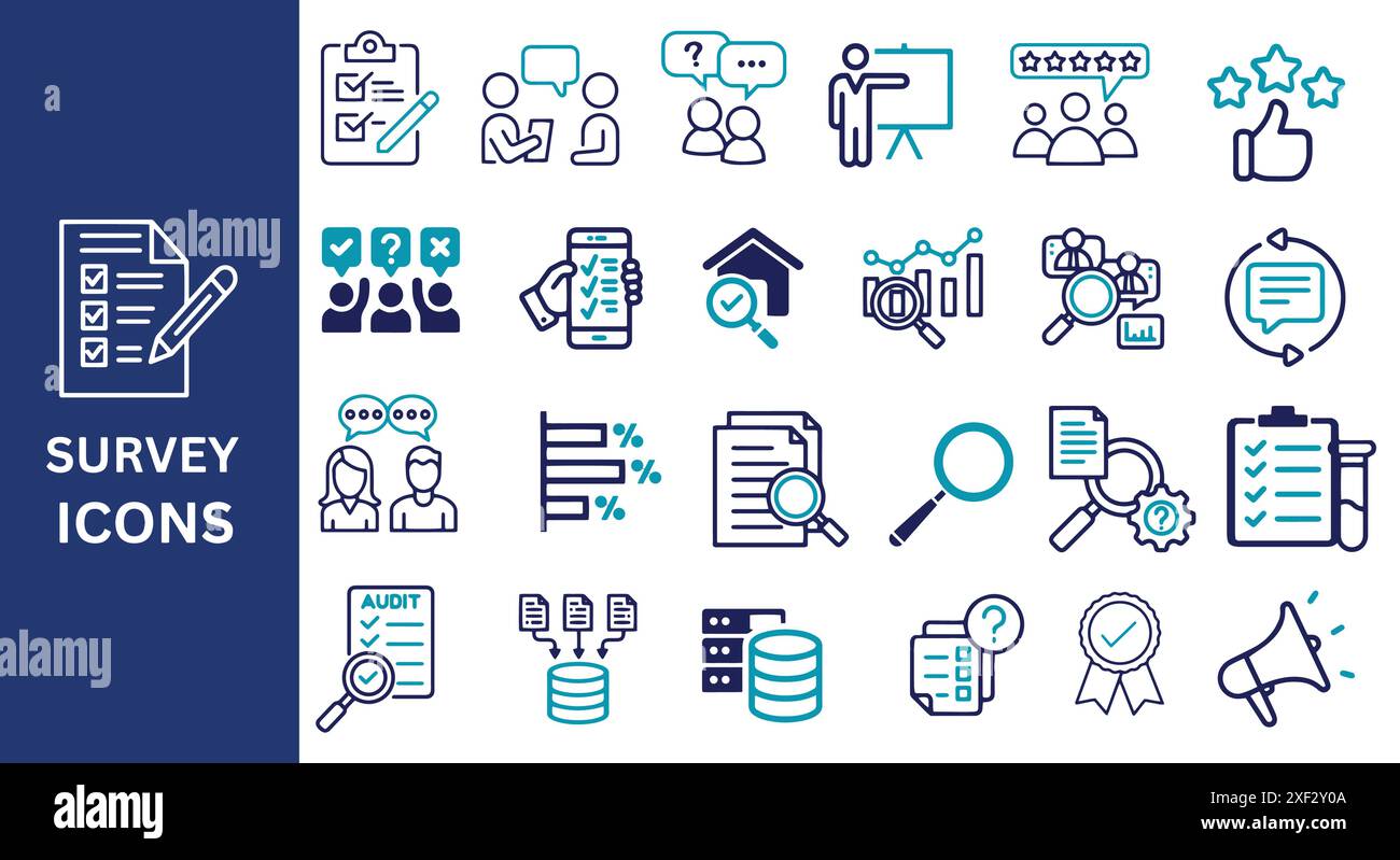Survey Icon Set. Opinion, poll, research, questionnaire, data ...