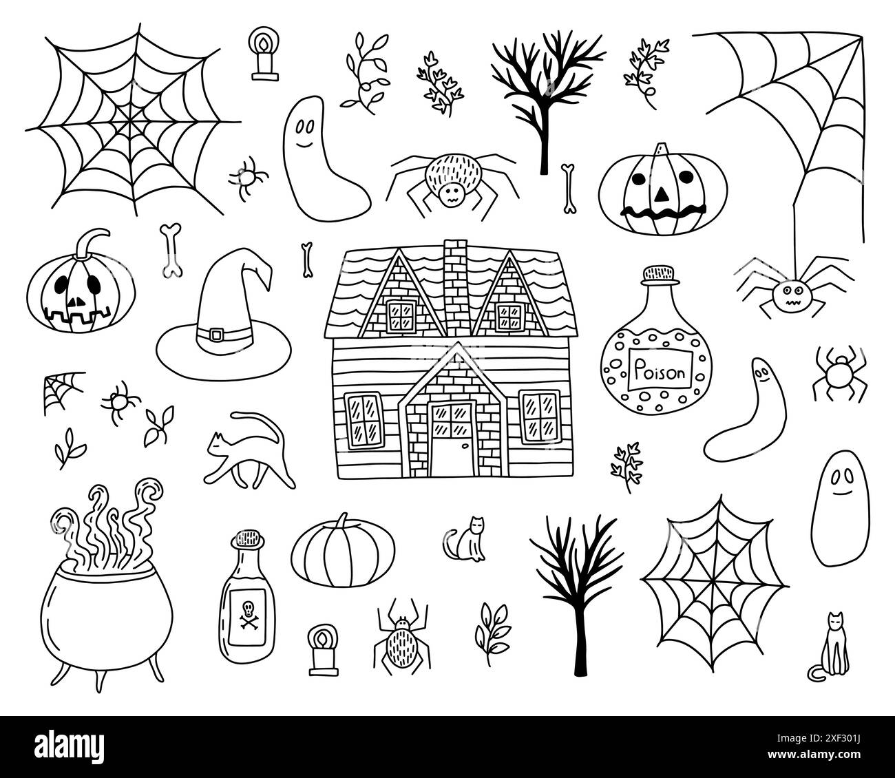 Hand drawn Halloween doodle elements set Stock Vector Image & Art Alamy