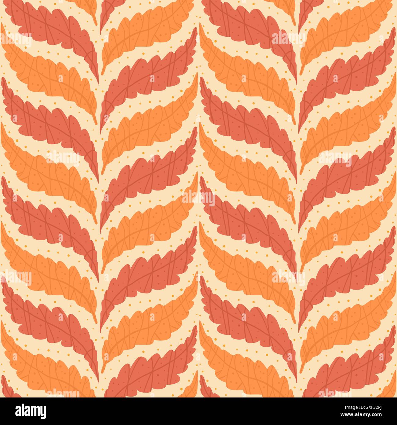 Autumn leaves braided seamless pattern. Forest leafage repeat background. Vector hand drawn illustration. Stock Vector