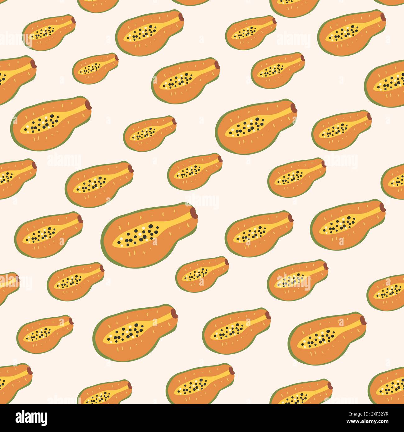 Papaya seamless pattern. Tropical ripe half slices repeat background ...