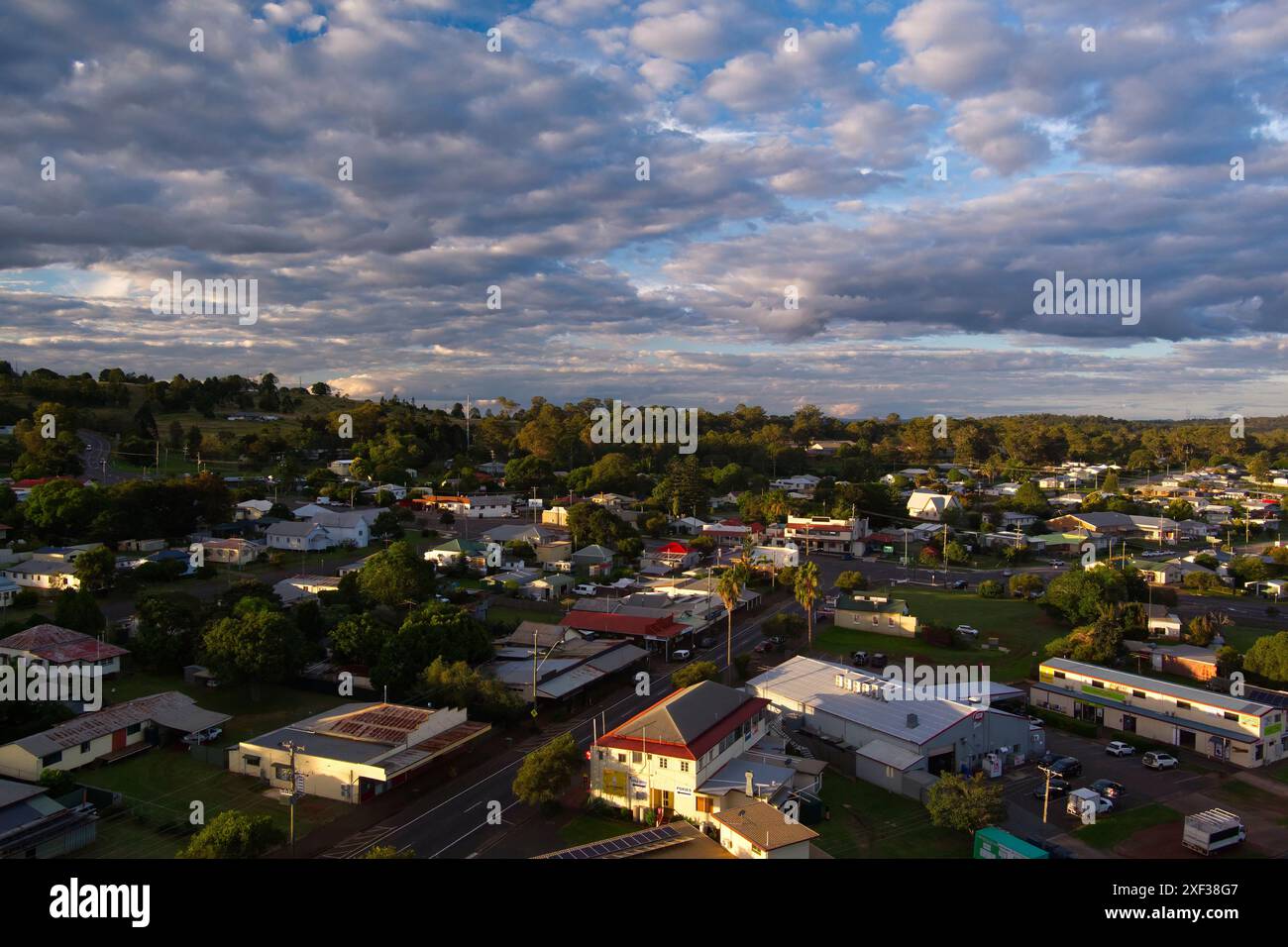 Aerial of the small historic village of Yarraman in the Toowoomba Region South East Queensland Australia Stock Photo