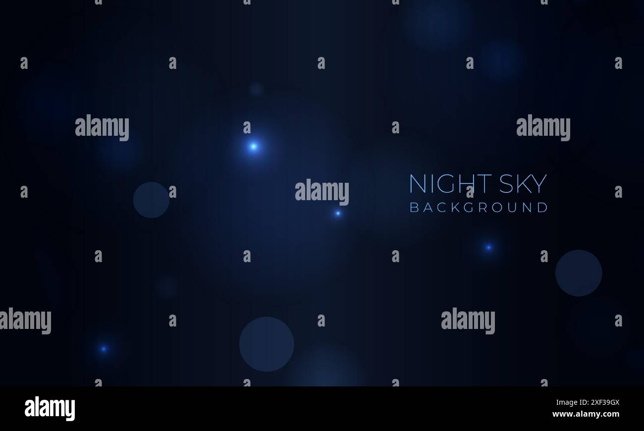 Blue night sky with bokeh light effect. Vector realistic abstract ...