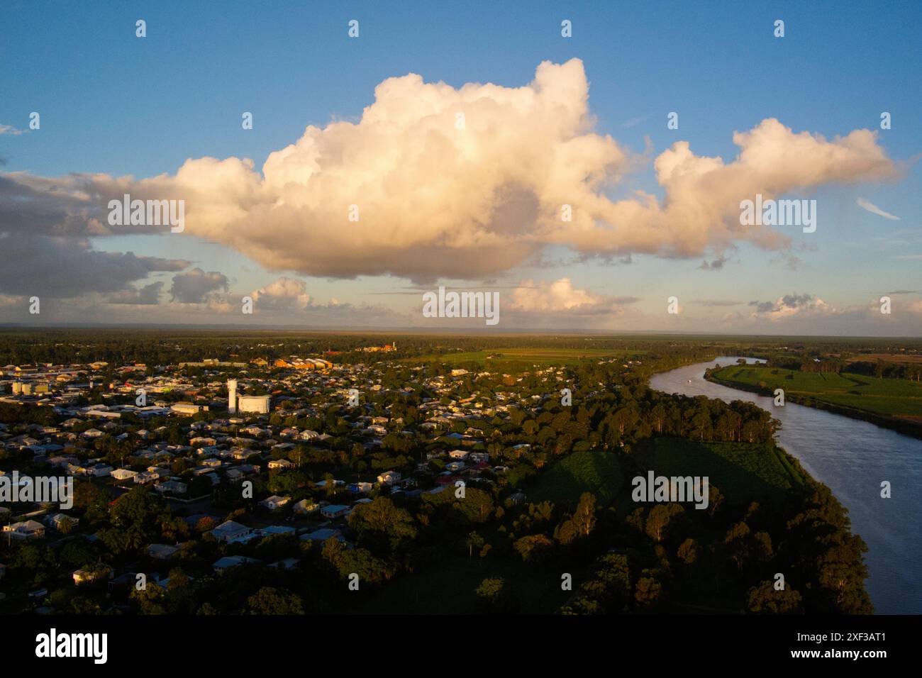 Aerial of the Mary River as it passes through Maryborough Queensland Australia Stock Photo