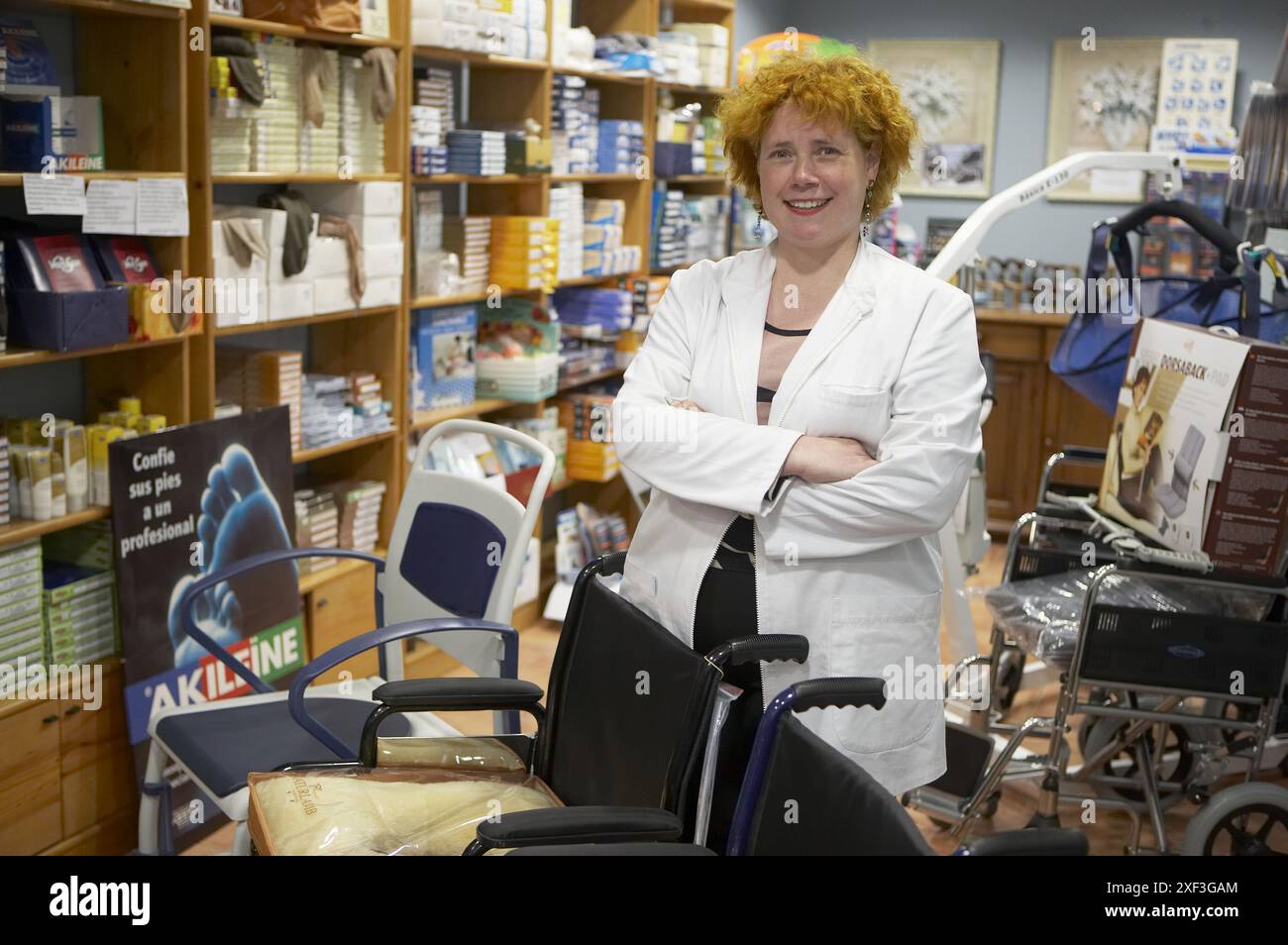 Wheel chairs. Orthopedics shop. Elgoibar, Gipuzkoa, Euskadi. Spain. Stock Photo