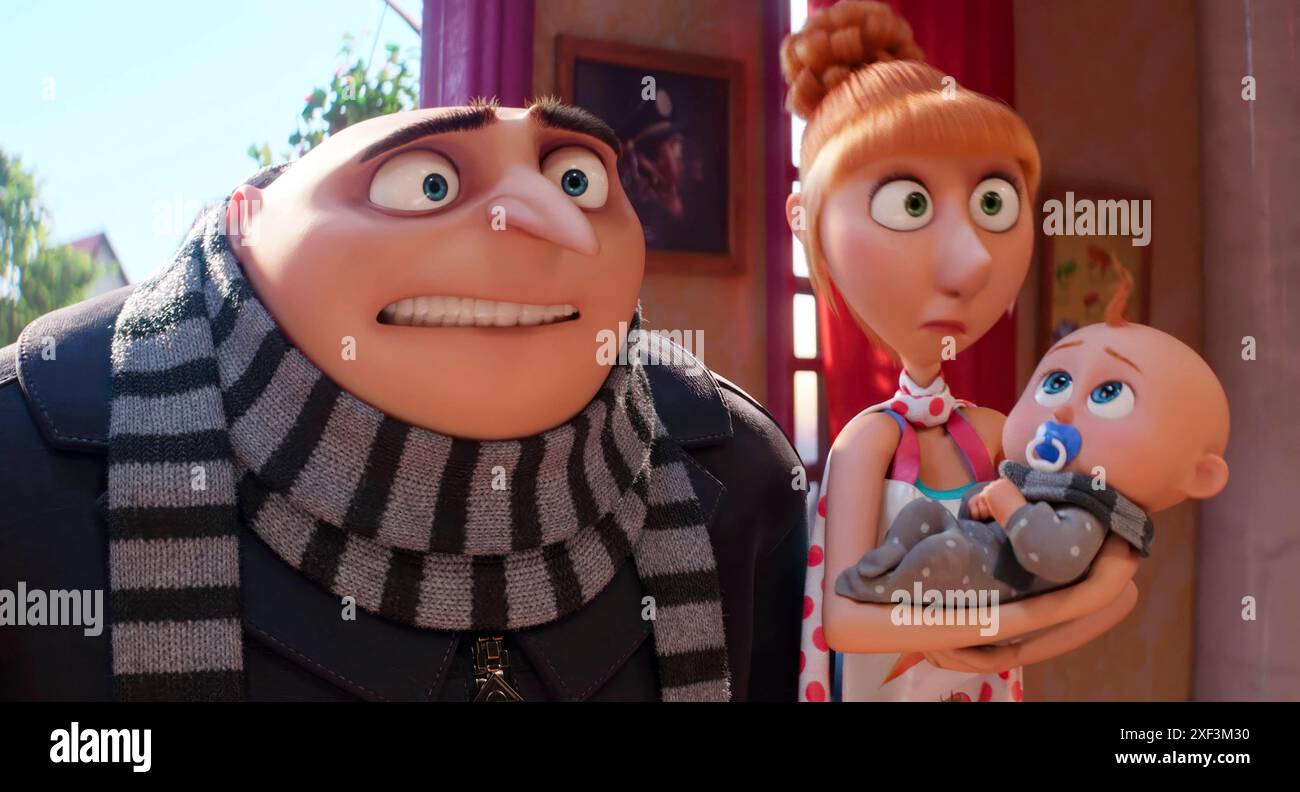 Despicable Me 4 (2024) directed by Chris Renaud and Patrick Delage and starring Steve Carell and Kirsten Wiig. Gru returns to face a new nemesis in Maxime Le Mal and is forced to go on the run with his family. Publicity still ***EDITORIAL USE ONLY***. Credit: BFA / Universal Pictures Stock Photo