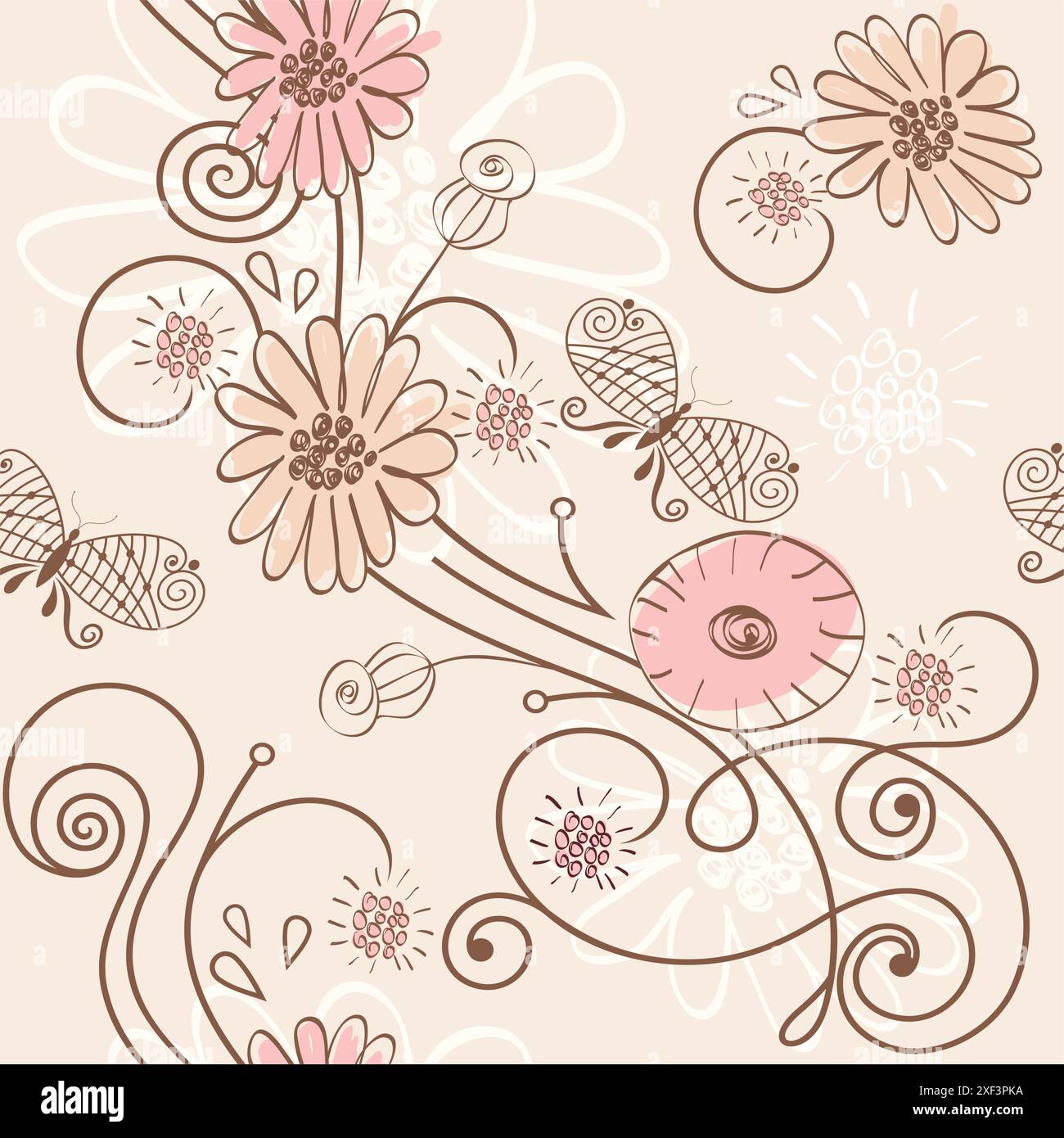 seamless pattern with flowers. Hand drawn illustration Stock Vector ...