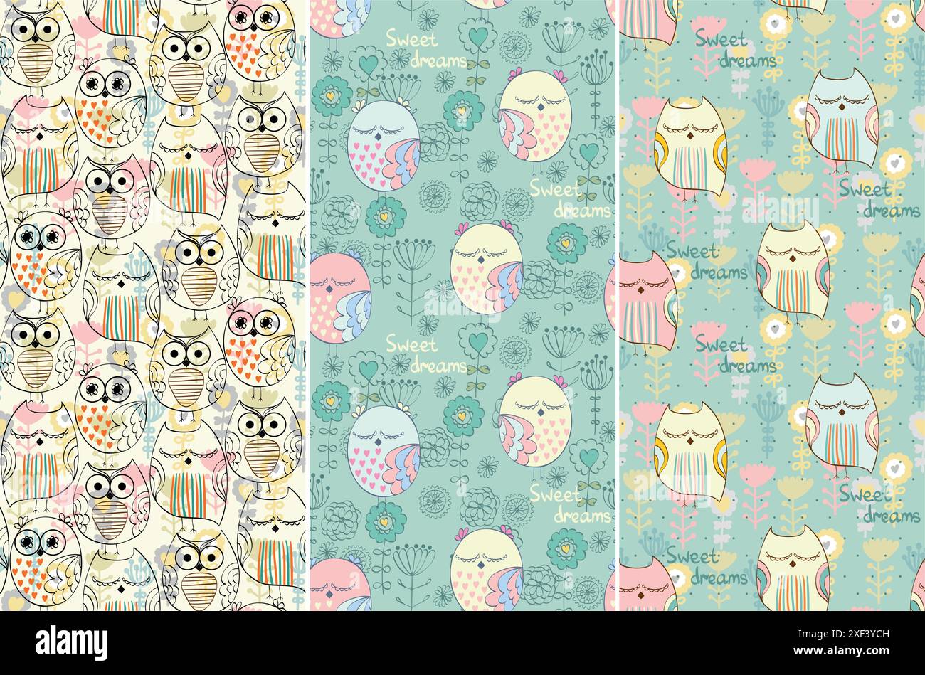 Cartoon owl. Cute Hand Drawn seamless pattern Stock Vector Image & Art ...