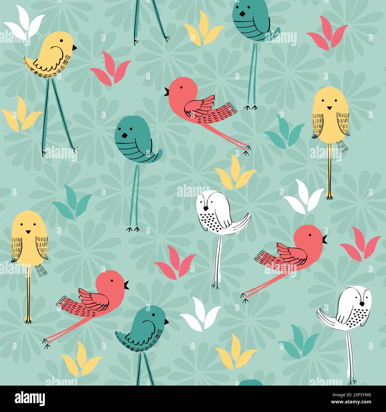 Vector Seamless pattern with cute cartoon bird Stock Vector Image & Art ...