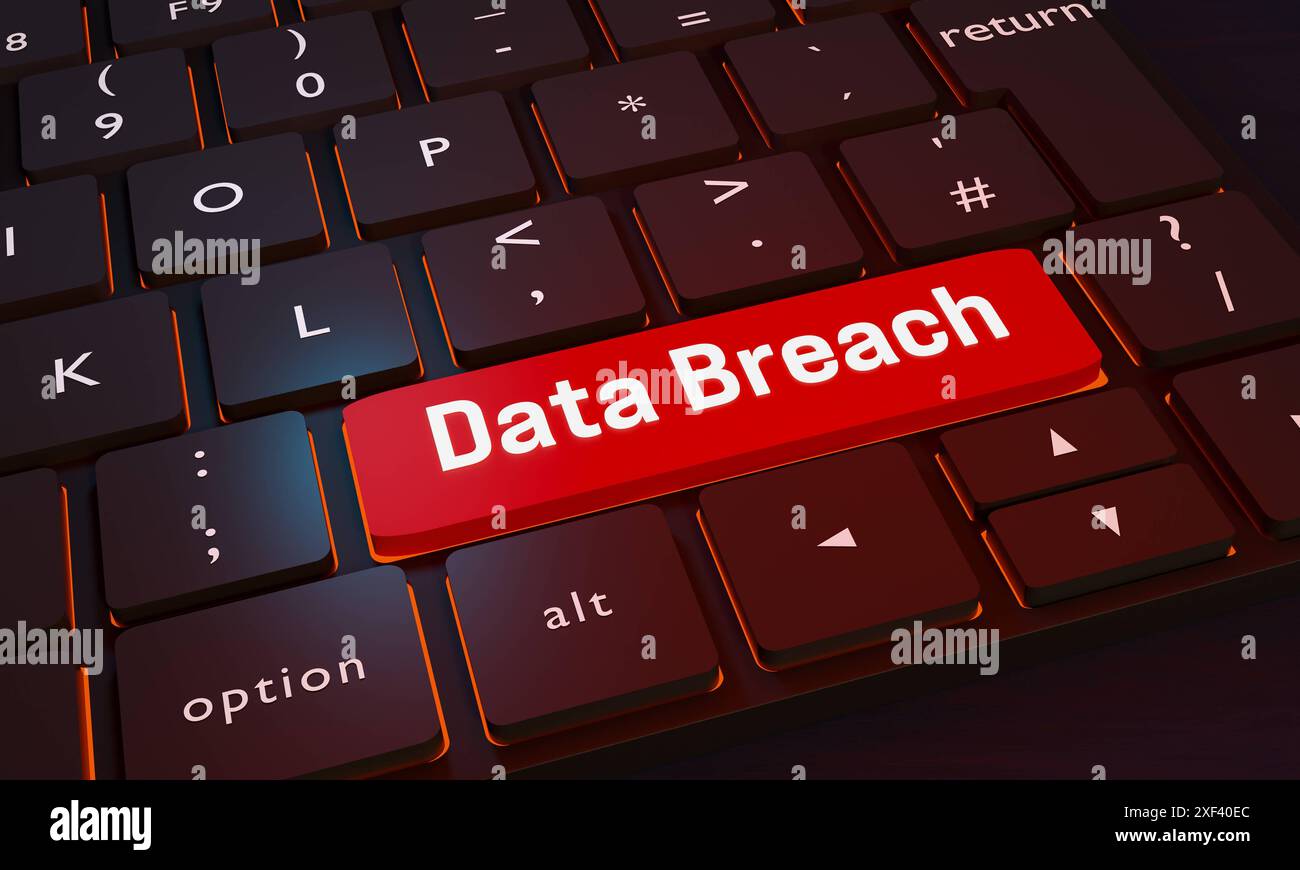 Breach On Computer Data breach key on the keyboard. Data breach key. Close-up computer ...