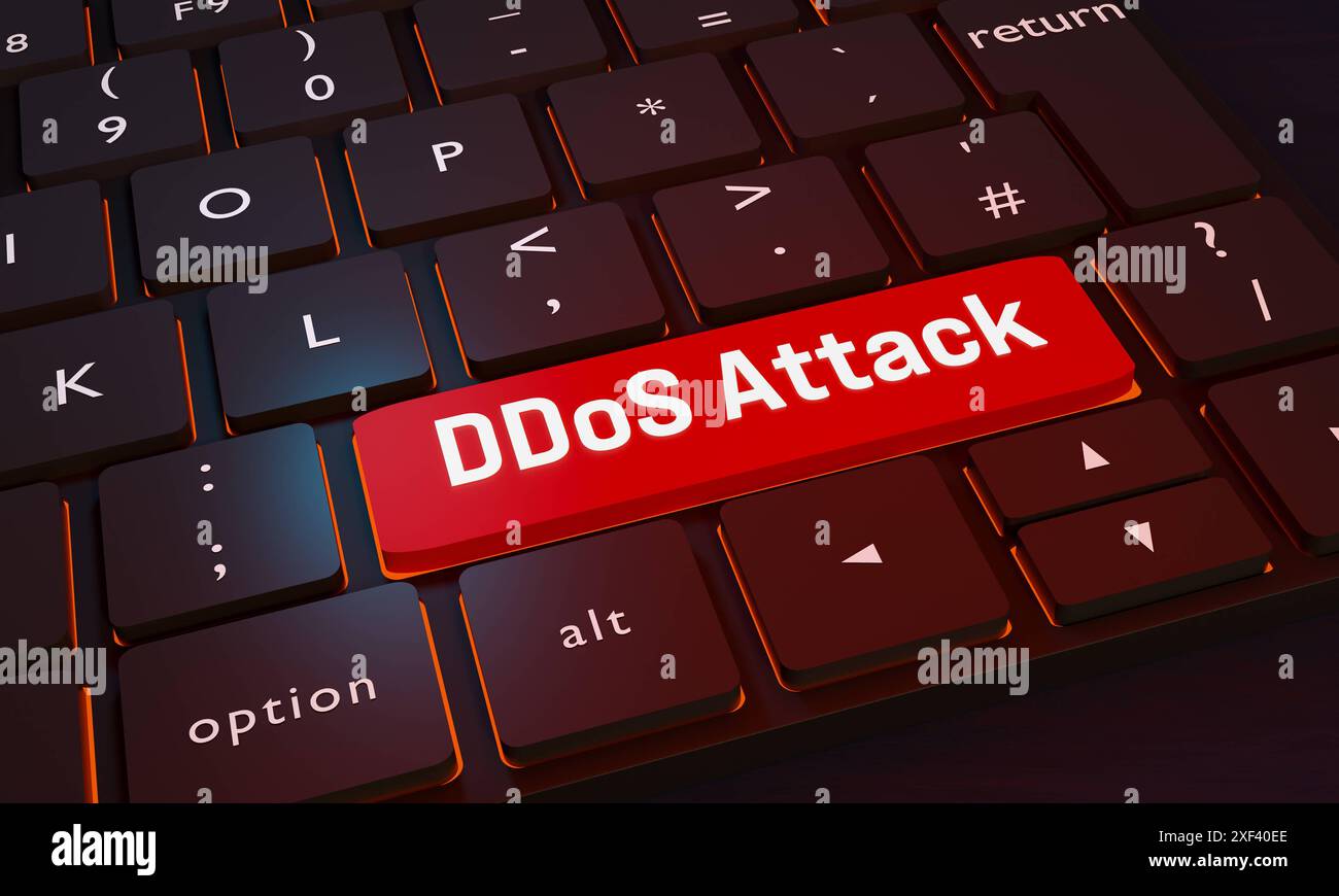 DDoS attack key on the keyboard. DDoS attack key, Distributed Denial-of ...