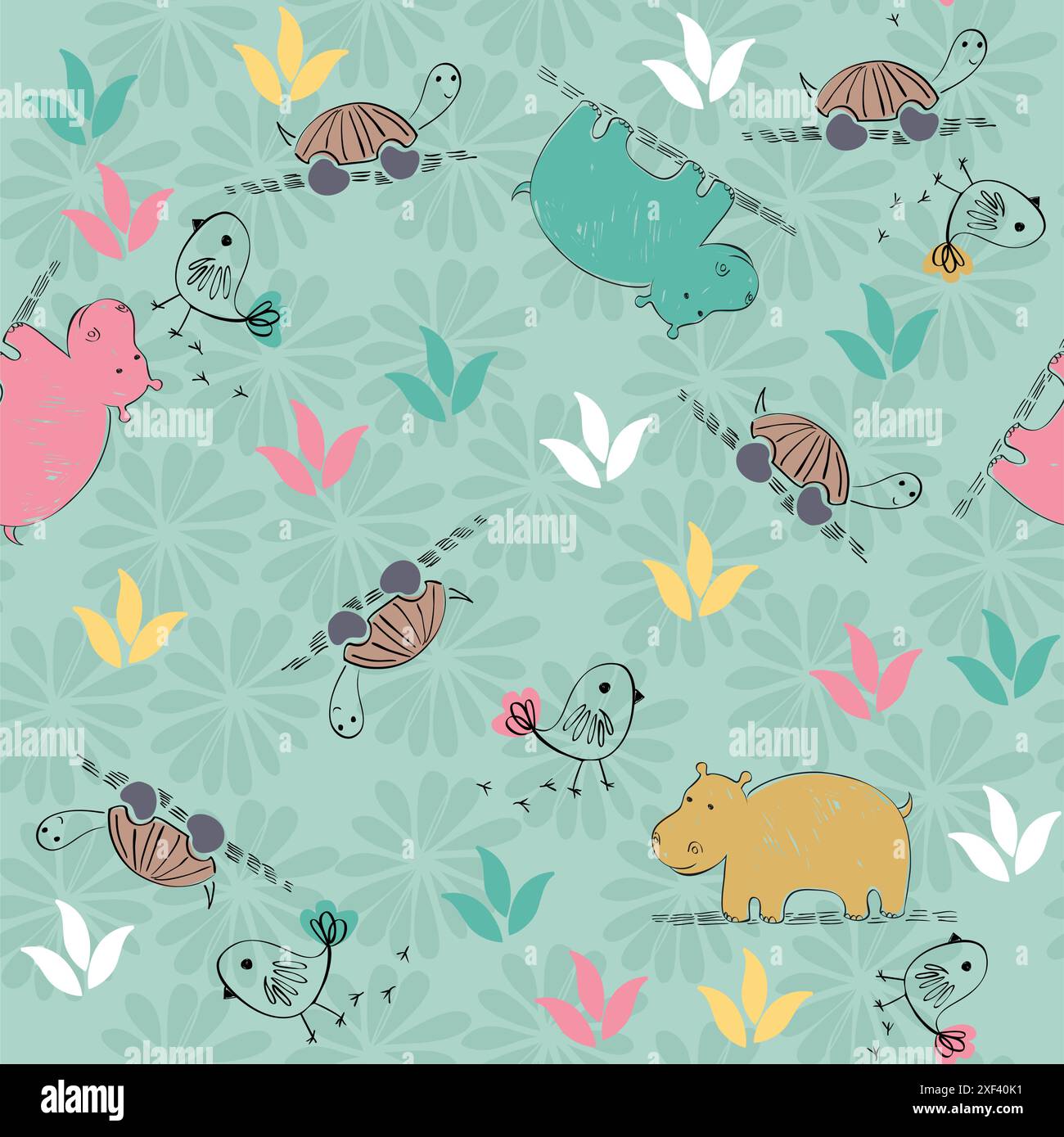 vector cute seamless pattern with cartoon animals Stock Vector Image ...