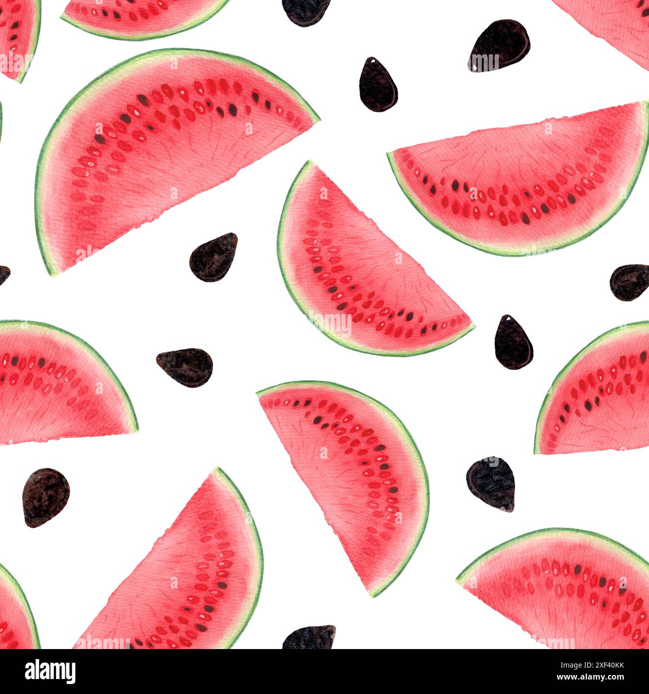 Watermelon juicy slices with black seeds. Watercolor seamless pattern ...