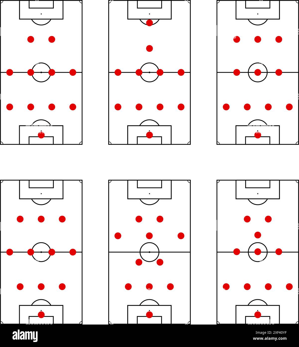 Attack tactics football, player position build up, set of scheme. Vector of tactic attack goal, team coach illustration, strategy and plan for win, sc Stock Vector