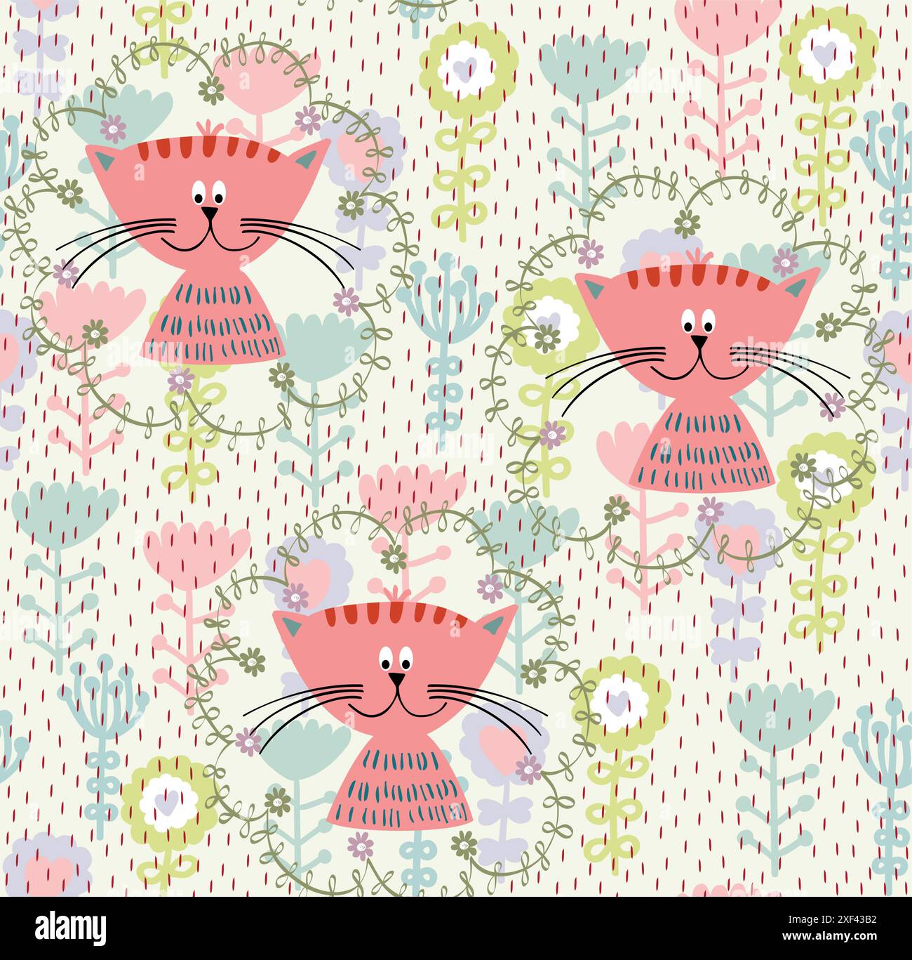 Vector hand drawn seamless pattern with cats Stock Vector Image & Art ...