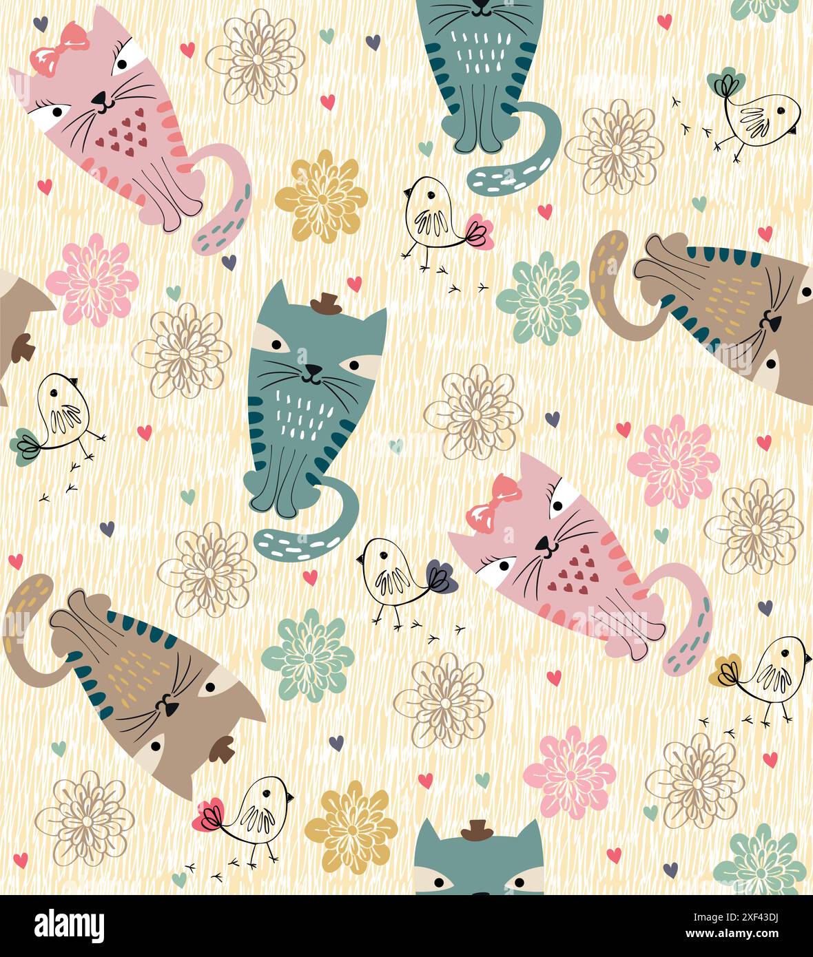 Vector hand drawn seamless pattern with cats Stock Vector Image & Art ...