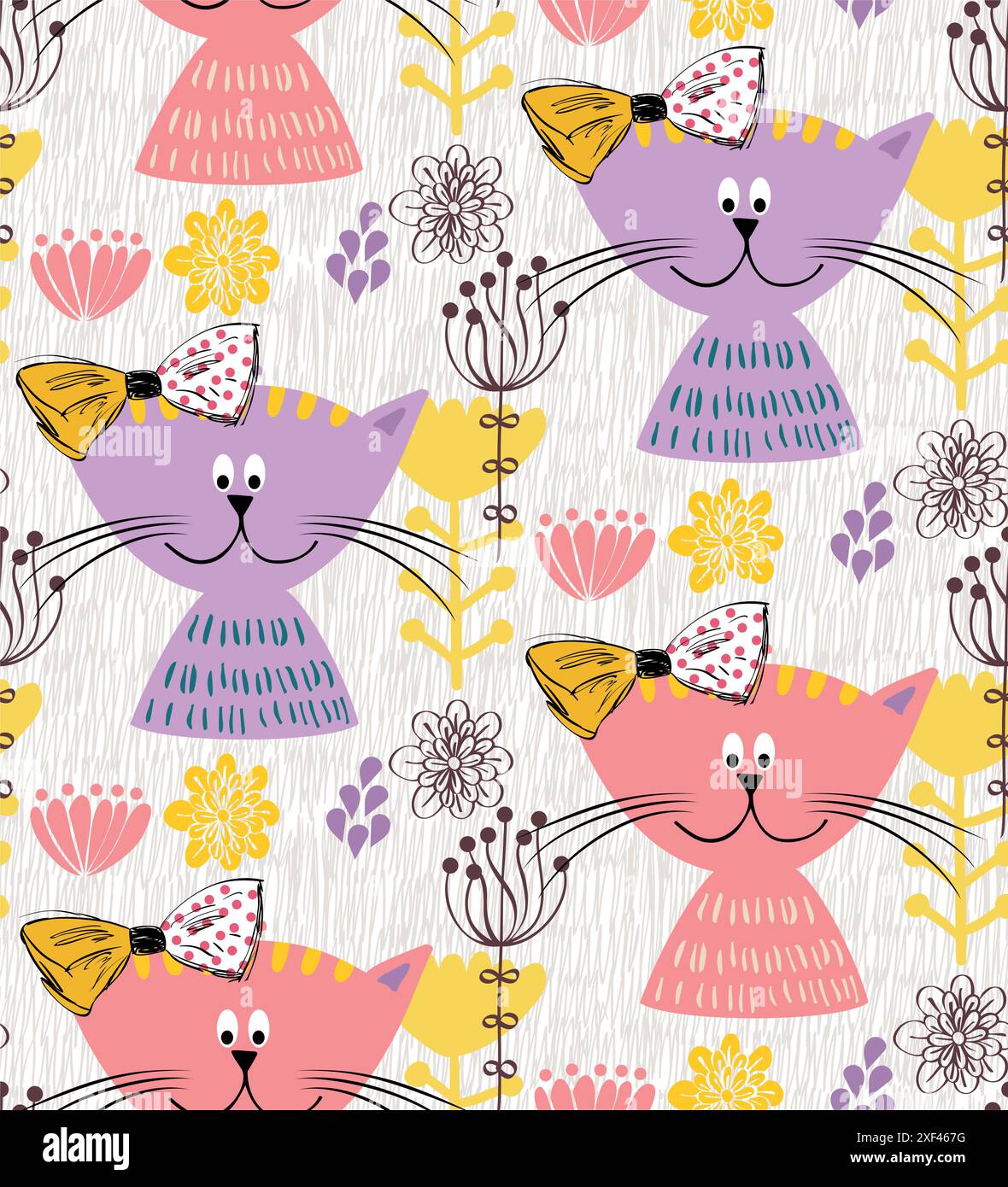 Vector hand drawn seamless pattern with cats Stock Vector Image & Art ...