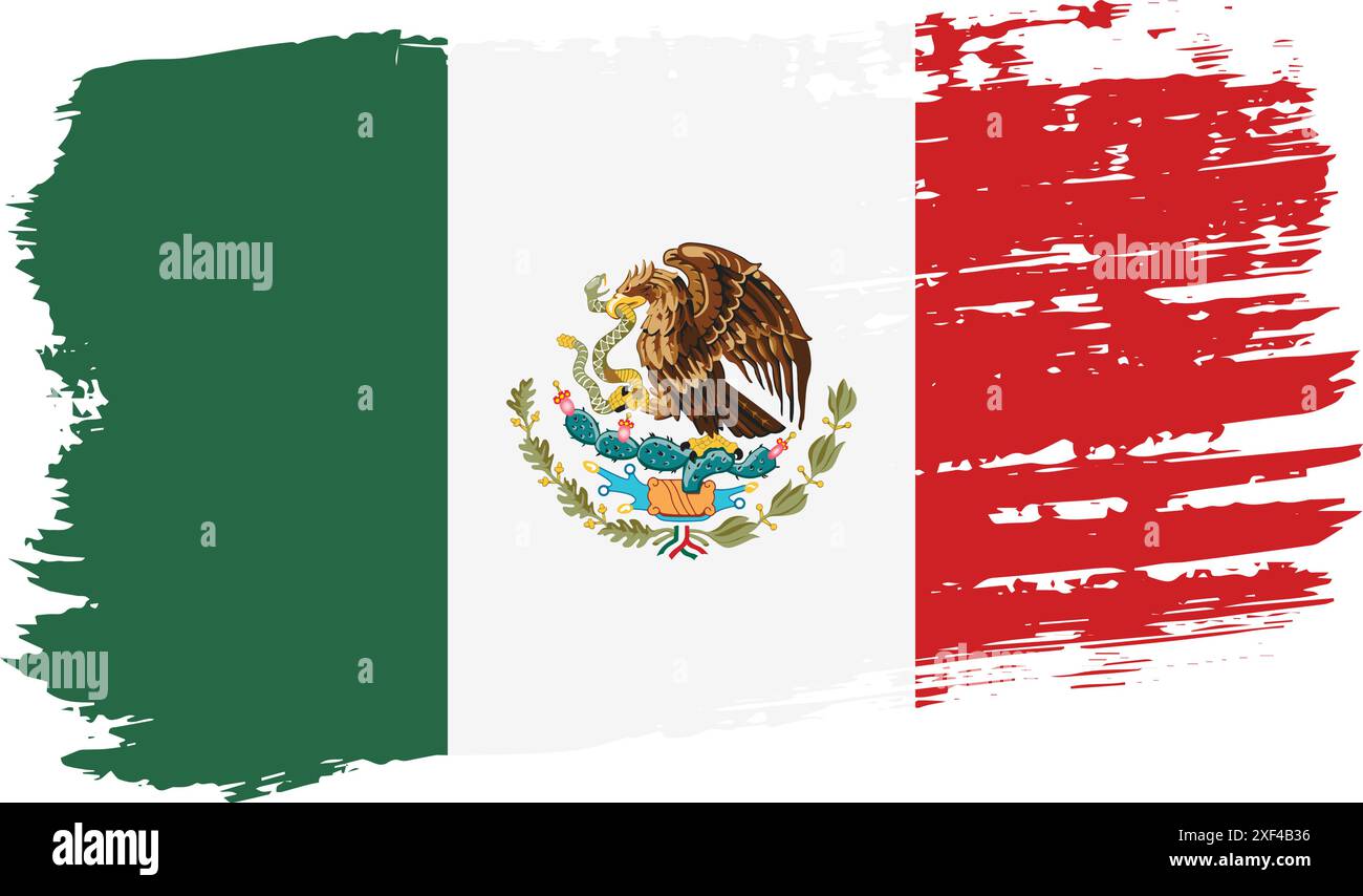 Mexico flag, wide brush stroke on transparent background, vector. Stock Vector