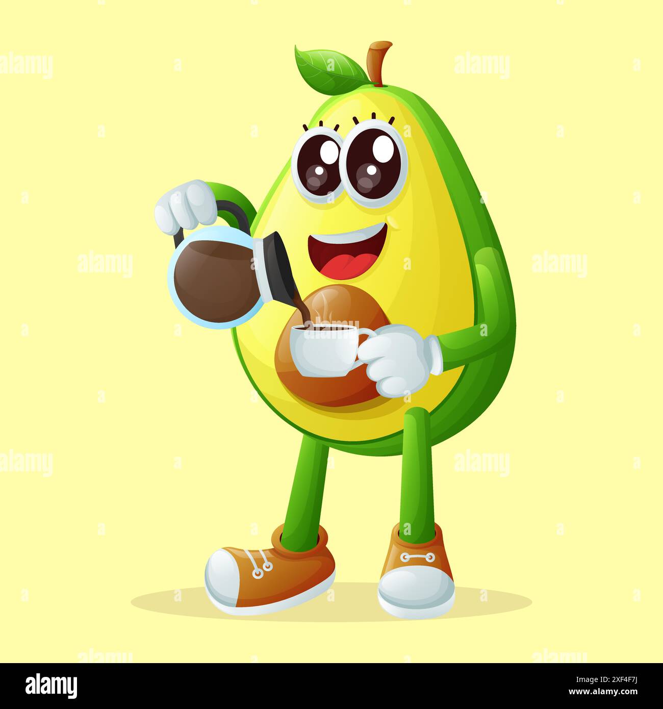 Cute avocado character pouring coffee. Perfect for kids, merchandise and sticker, banner promotion or blog Stock Vector