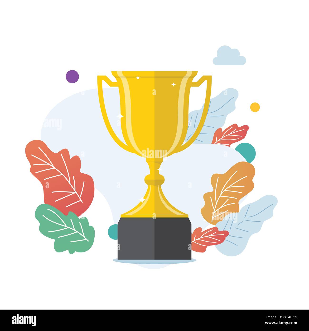 champion cup with nature decoration. Vector illustration Stock Vector