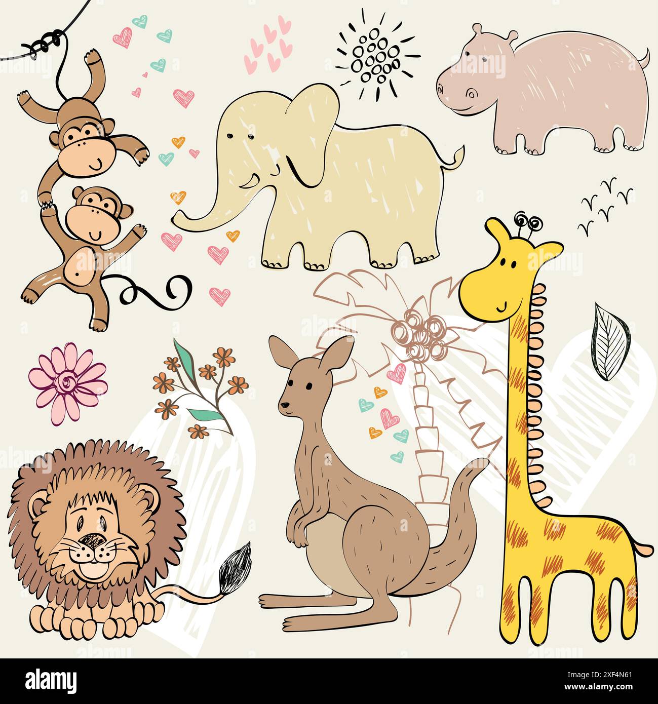 set of wild animals. Hand drawn illustration Stock Vector Image & Art ...
