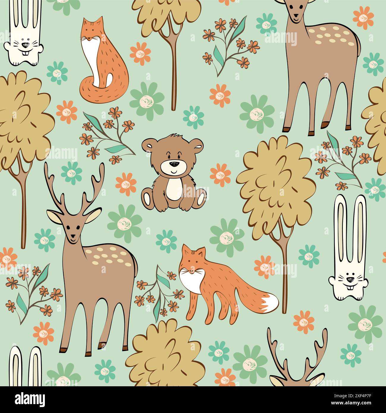 vector cute children seamless pattern with animals Stock Vector Image ...