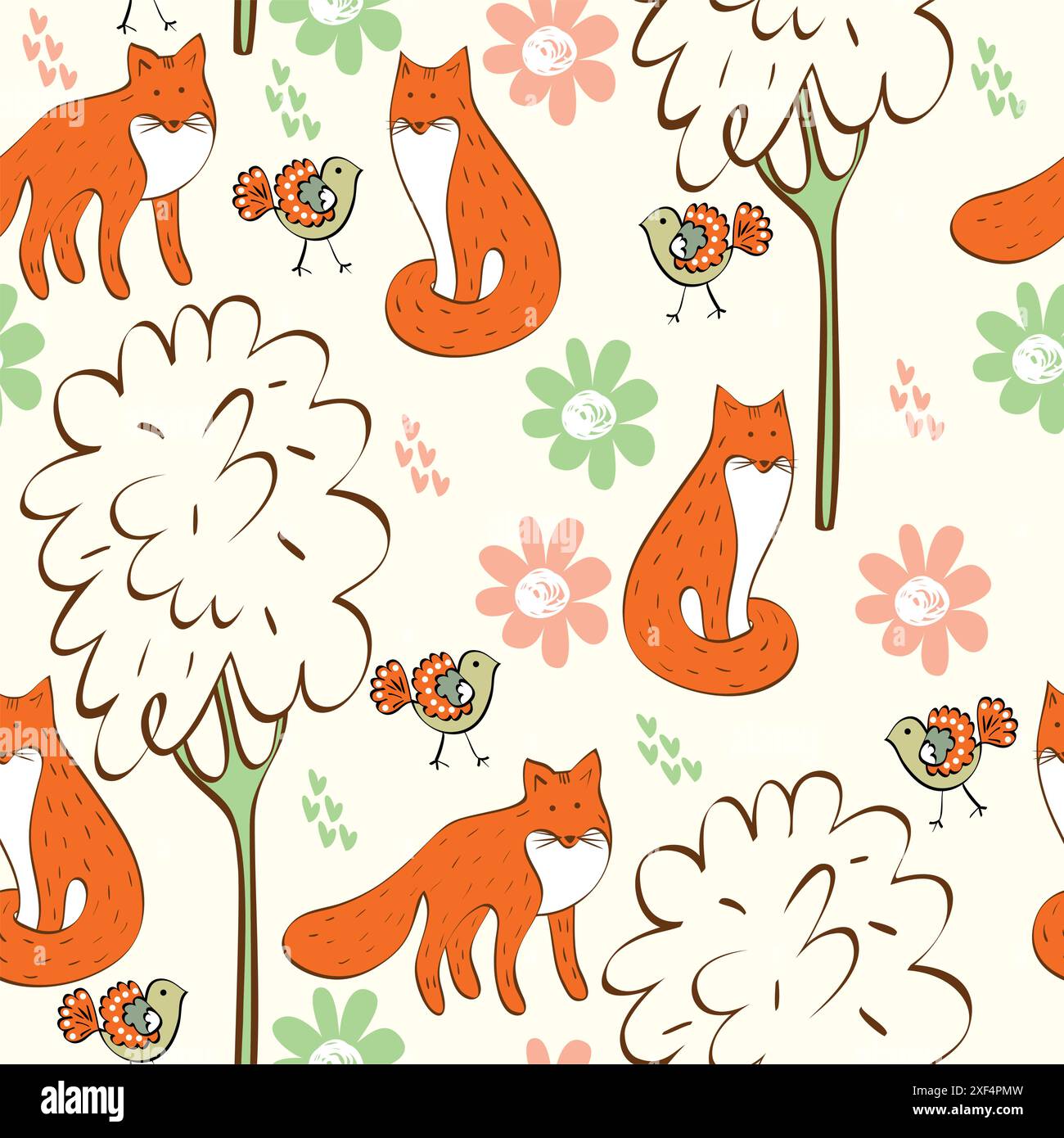 Seamless foxes pattern autumn fox Stock Vector Images - Alamy